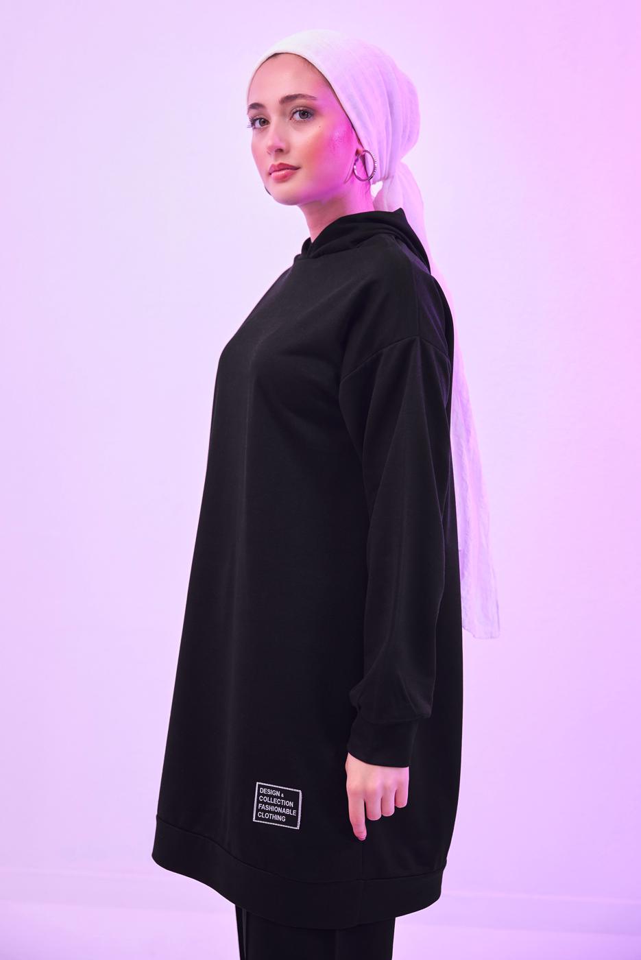 Hijab clothing BLACK HOODED PANTS SUIT T 6253