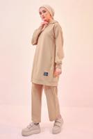 Tesettür giyim KAHVE KAPÜŞONLU PANTOLONLU TAKIM T 6253