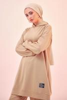 Tesettür giyim KAHVE KAPÜŞONLU PANTOLONLU TAKIM T 6253
