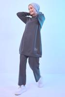 Tesettür giyim GRİ KAPÜŞONLU PANTOLONLU TAKIM T 6253