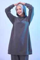Tesettür giyim GRİ KAPÜŞONLU PANTOLONLU TAKIM T 6253