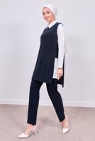 Tesettür giyim LACİVERT GÖMLEK YAKA PANTOLONLU TAKIM T 6353