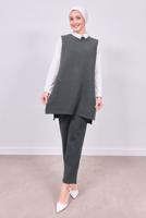 Tesettür giyim GRİ GÖMLEK YAKA PANTOLONLU TAKIM T 6353