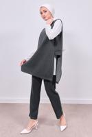 Tesettür giyim GRİ GÖMLEK YAKA PANTOLONLU TAKIM T 6353