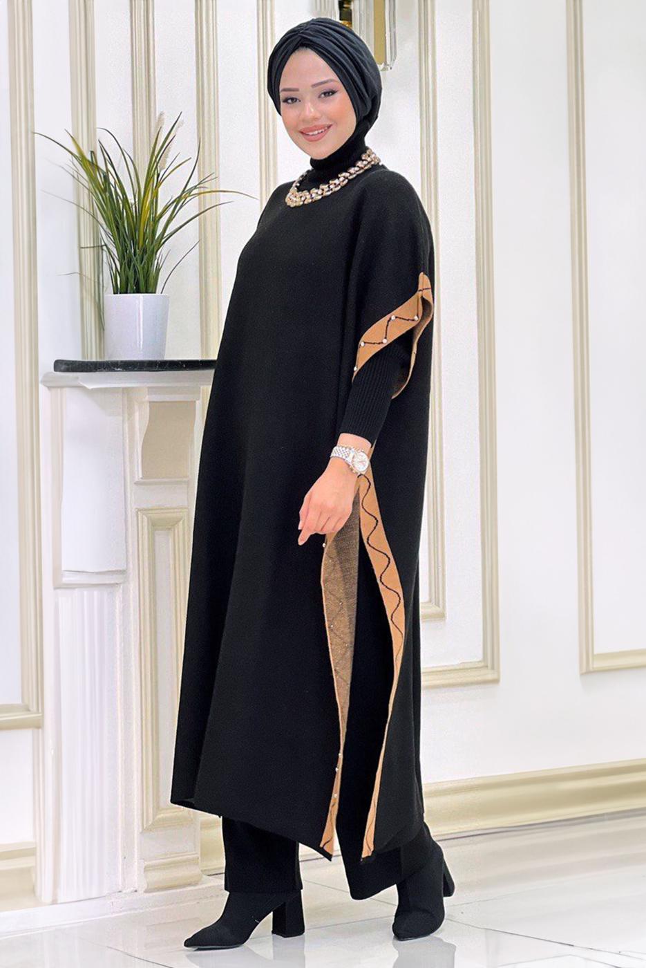 Tesettür giyim SİYAH PANTOLONLU ÜÇLÜ TAKIM T 64421