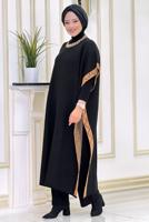 Tesettür giyim SİYAH PANTOLONLU ÜÇLÜ TAKIM T 64421