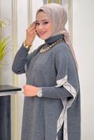 Tesettür giyim GRİ PANTOLONLU ÜÇLÜ TAKIM T 64421