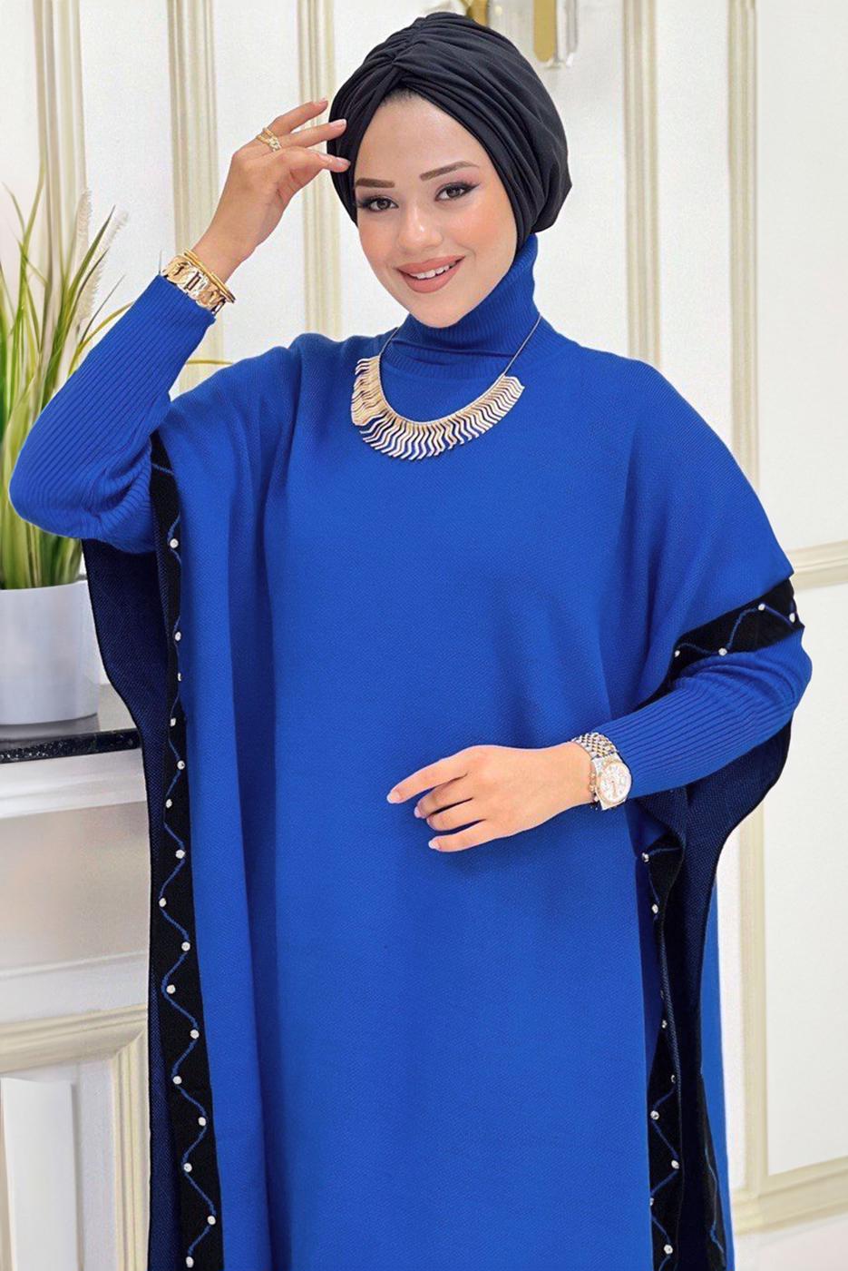 Tesettür giyim LACİVERT PANTOLONLU ÜÇLÜ TAKIM T 64421