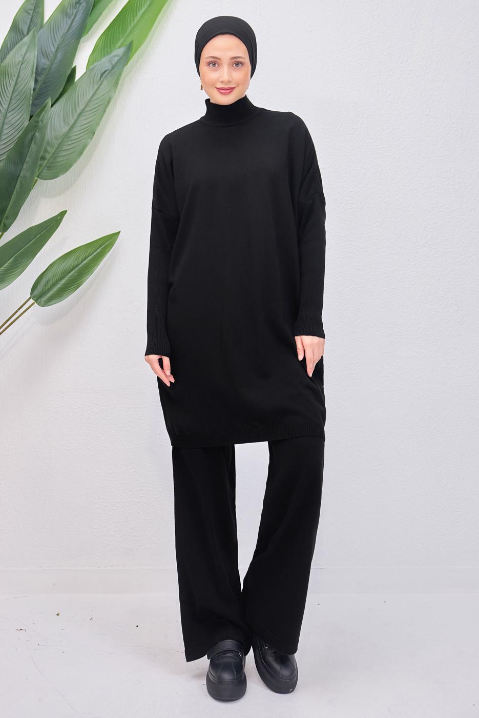 Tesettür giyim SİYAH PANTOLONLU TAKIM T 6508
