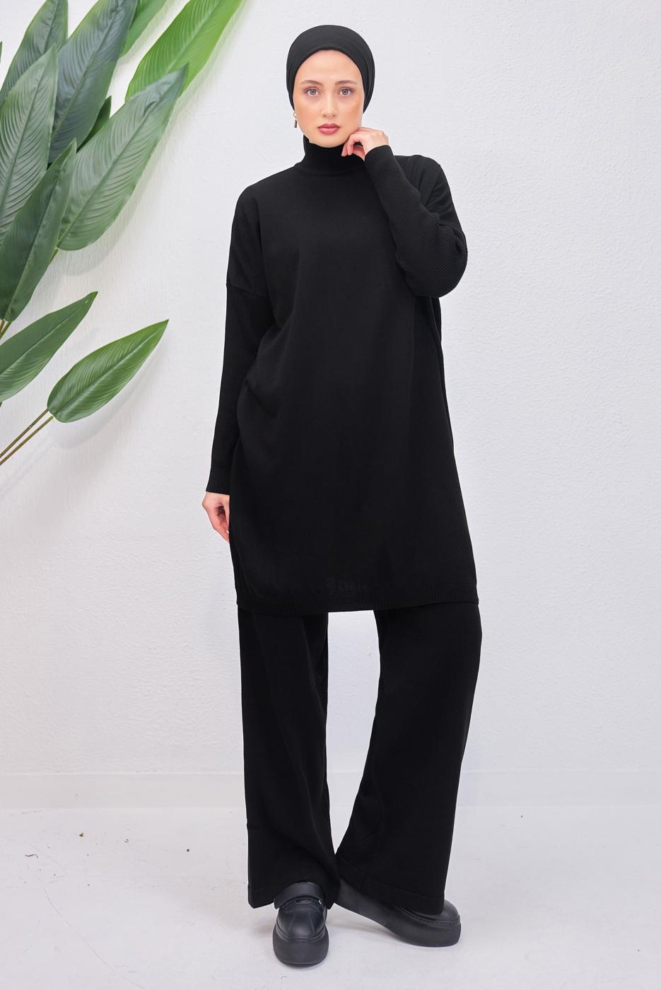 Tesettür giyim SİYAH PANTOLONLU TAKIM T 6508