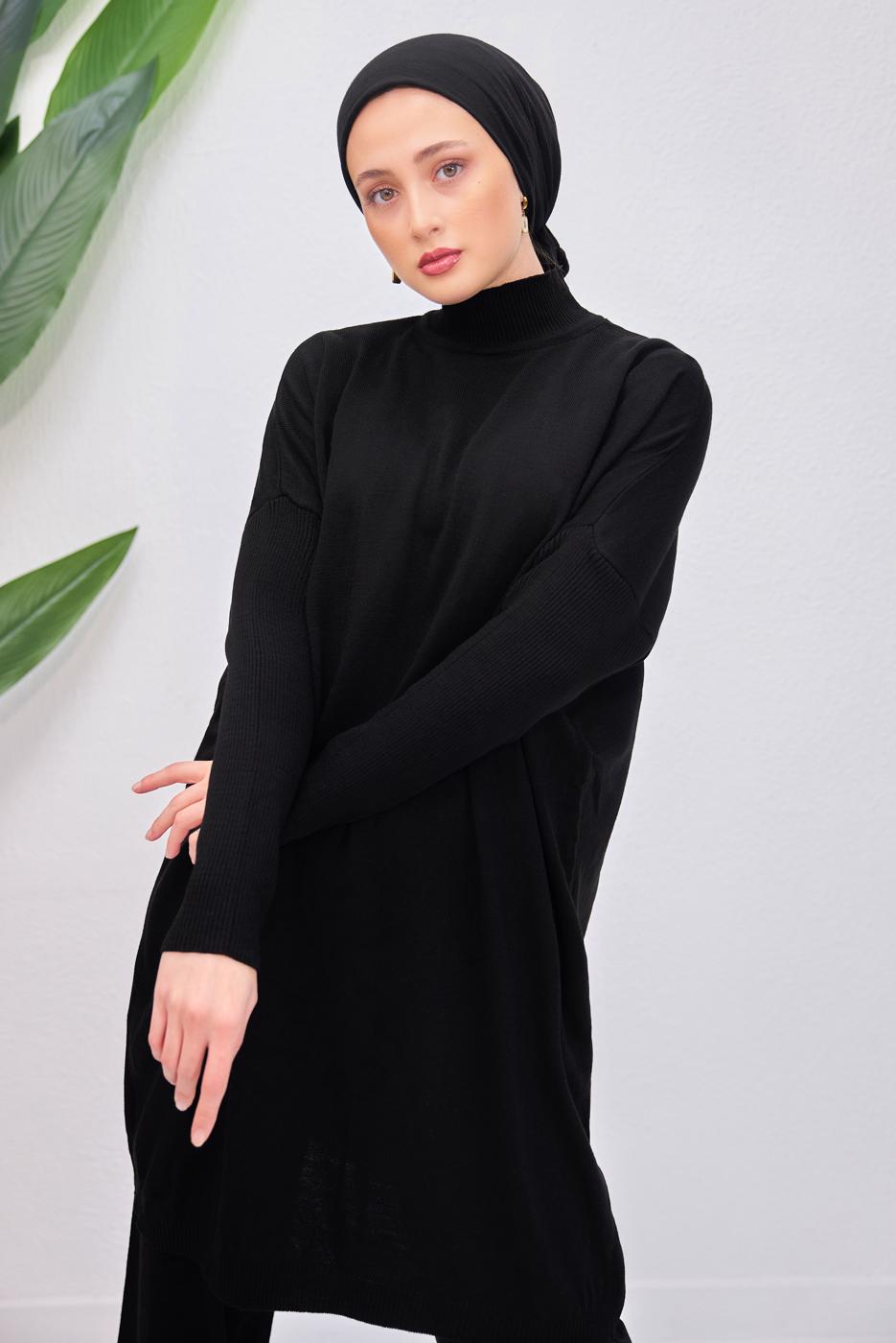 Tesettür giyim SİYAH PANTOLONLU TAKIM T 6508