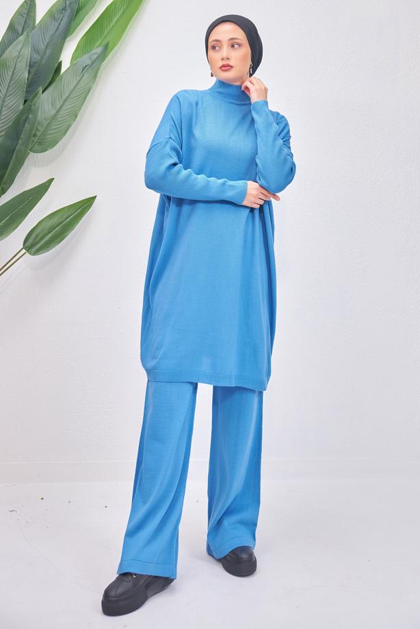 Tesettür giyim MAVİ PANTOLONLU TAKIM T 6508 - TRENDTESETTÜR