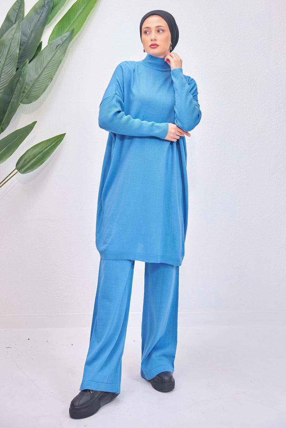 Tesettür giyim MAVİ PANTOLONLU TAKIM T 6508