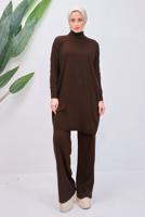 Tesettür giyim KAHVE PANTOLONLU TAKIM T 6508