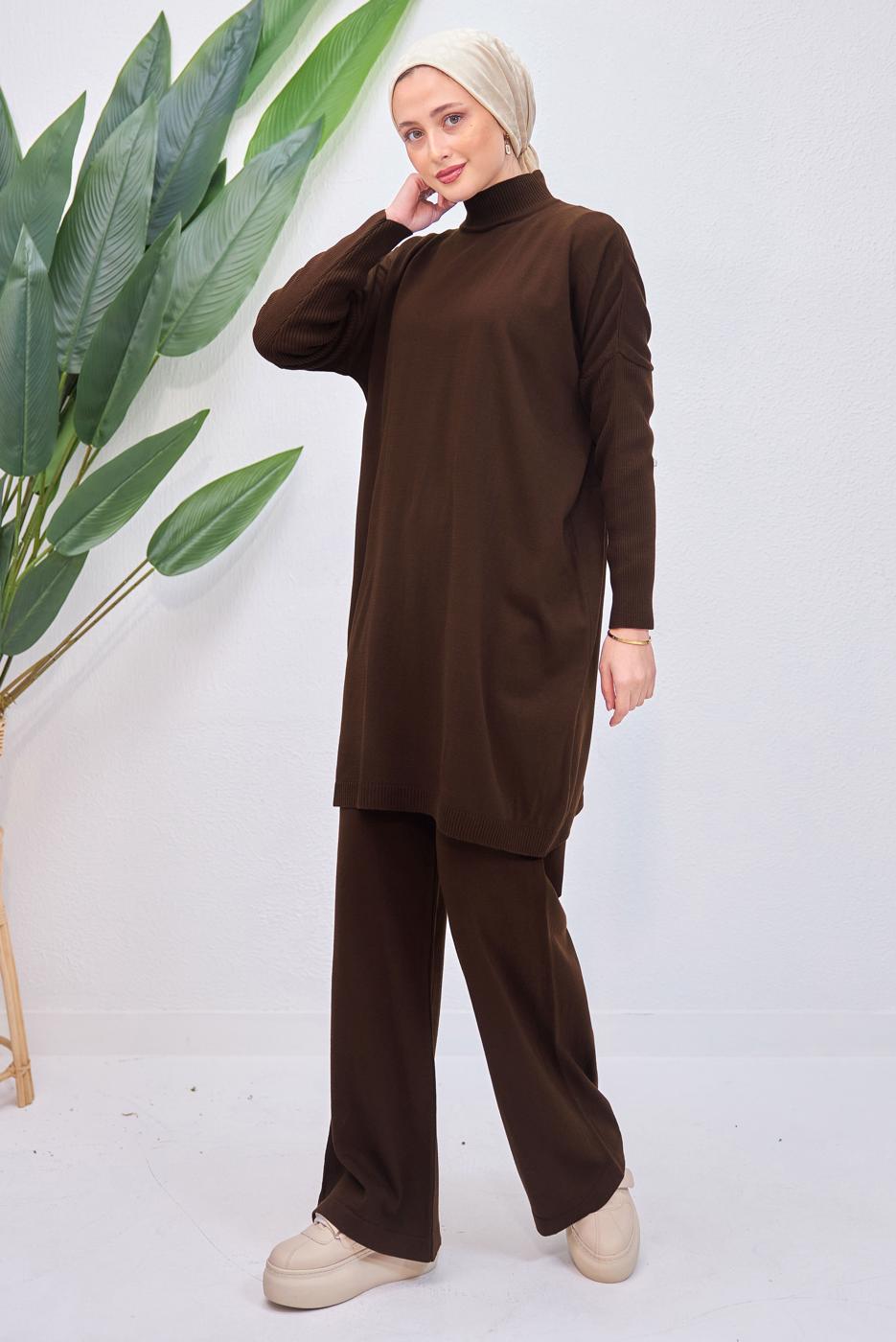 Tesettür giyim KAHVE PANTOLONLU TAKIM T 6508