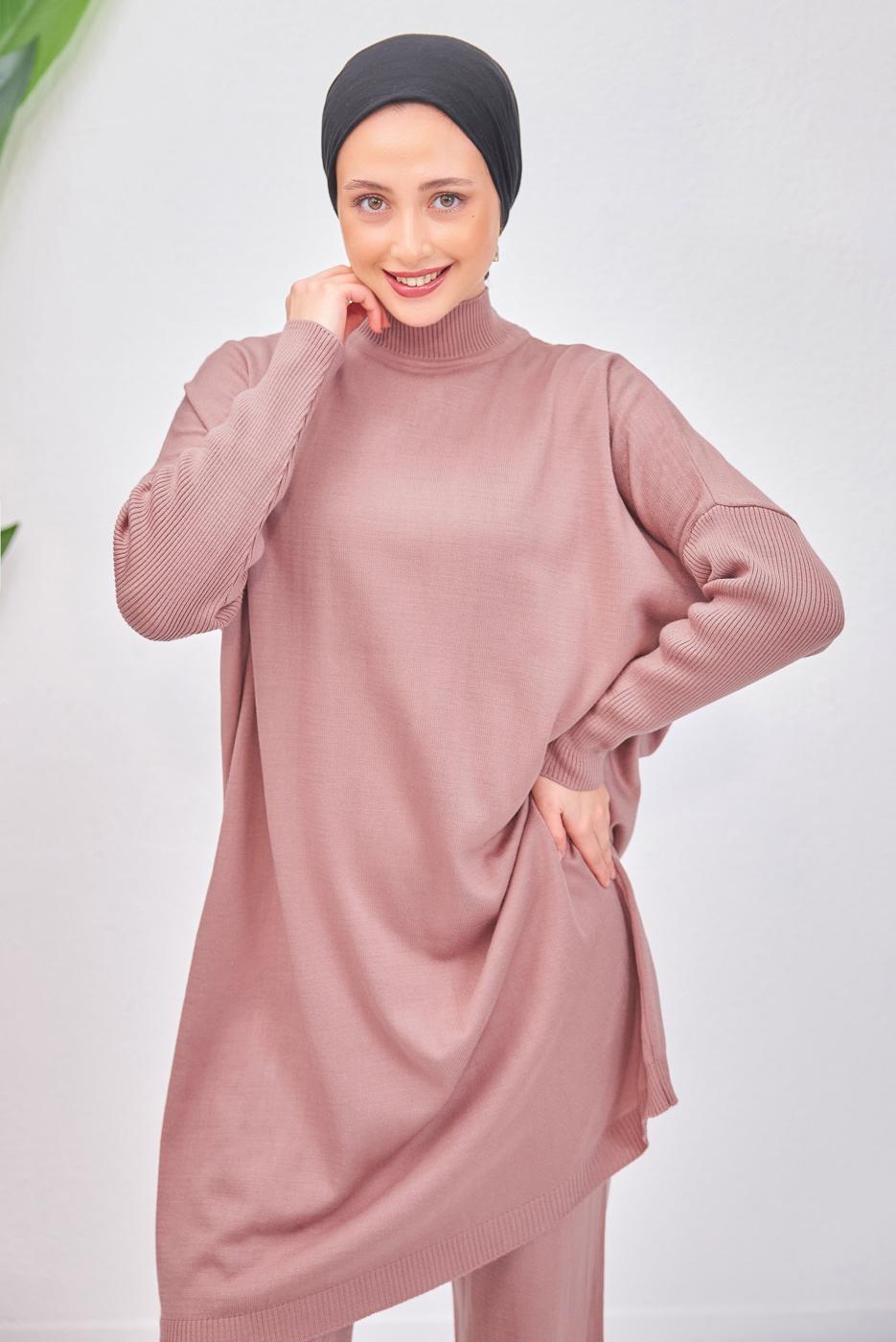 Tesettür giyim PUDRA PANTOLONLU TAKIM T 6508