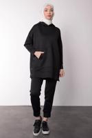 Tesettür giyim SİYAH KAPÜŞONLU SCUBA PANTOLONLU TAKIM T 6605