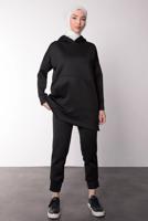 Tesettür giyim SİYAH KAPÜŞONLU SCUBA PANTOLONLU TAKIM T 6605