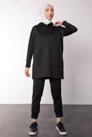 Tesettür giyim SİYAH KAPÜŞONLU SCUBA PANTOLONLU TAKIM T 6605