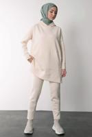 Hijab clothing BEIGE HOODED PANTS SUIT T 6605