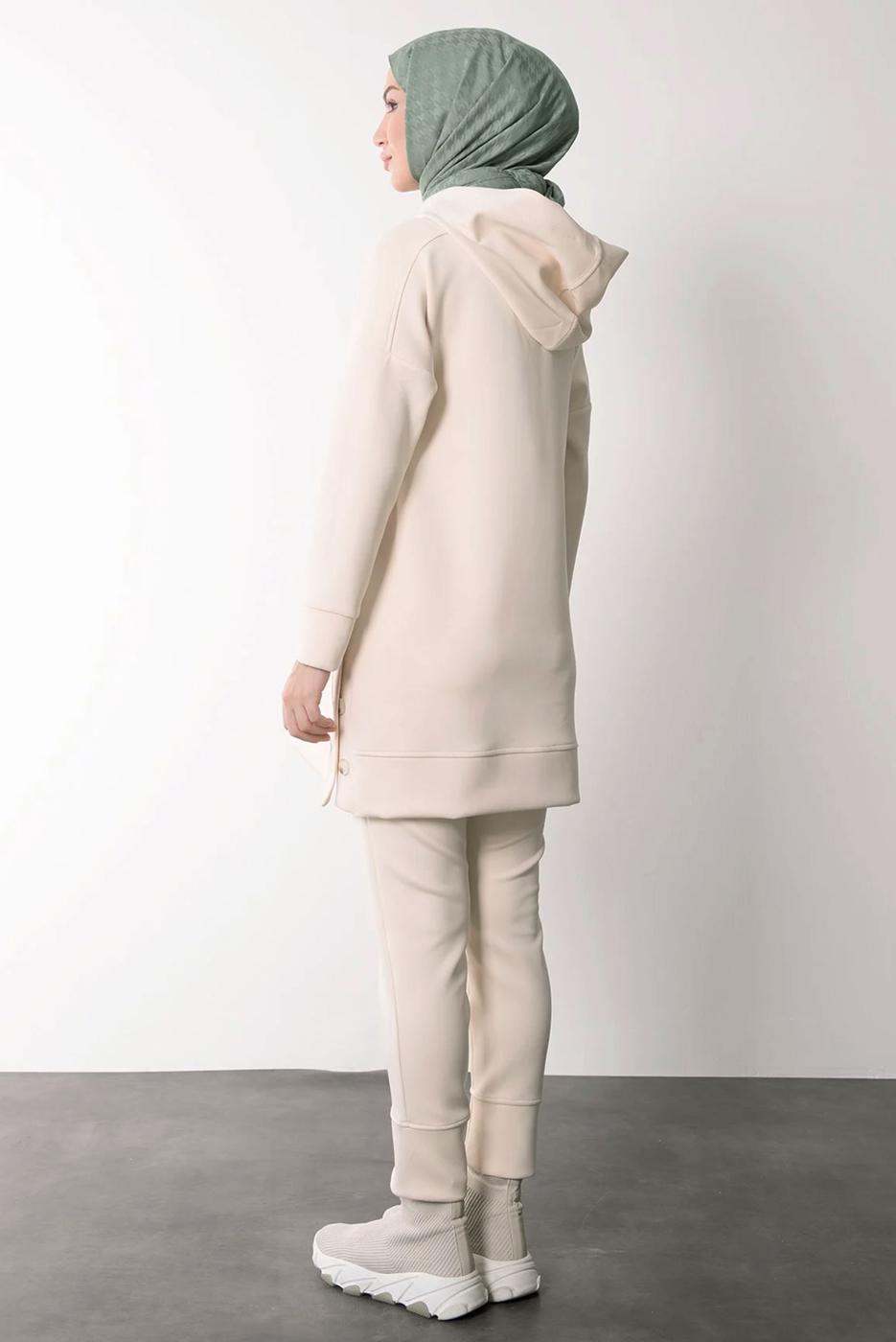 Hijab clothing BEIGE HOODED PANTS SUIT T 6605