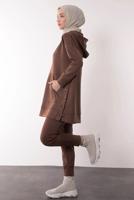 Tesettür giyim KAHVE KAPÜŞONLU SCUBA PANTOLONLU TAKIM T 6605