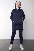Tesettür giyim LACİVERT KAPÜŞONLU SCUBA PANTOLONLU TAKIM T 6605