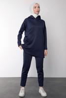 Tesettür giyim LACİVERT KAPÜŞONLU SCUBA PANTOLONLU TAKIM T 6605
