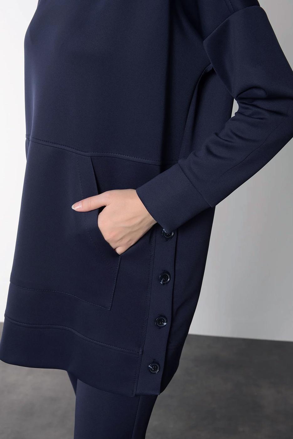 Tesettür giyim LACİVERT KAPÜŞONLU SCUBA PANTOLONLU TAKIM T 6605