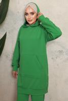 Tesettür giyim YEŞİL KAPÜŞONLU ÇITÇIT DETAYLI PANTOLONLU TAKIM T 6643