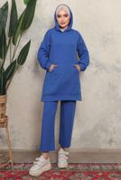 Tesettür giyim LACİVERT KAPÜŞONLU ÇITÇIT DETAYLI PANTOLONLU TAKIM T 6643