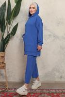 Tesettür giyim LACİVERT KAPÜŞONLU ÇITÇIT DETAYLI PANTOLONLU TAKIM T 6643