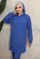Tesettür giyim LACİVERT KAPÜŞONLU ÇITÇIT DETAYLI PANTOLONLU TAKIM T 6643