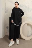 Tesettür giyim SİYAH MANŞETLERİ LASTİKLİ PANTOLONLU EŞOFMAN TAKIM T 7043