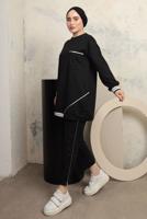 Tesettür giyim SİYAH MANŞETLERİ LASTİKLİ PANTOLONLU EŞOFMAN TAKIM T 7043