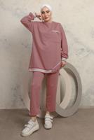 Tesettür giyim PUDRA MANŞETLERİ LASTİKLİ PANTOLONLU EŞOFMAN TAKIM T 7043