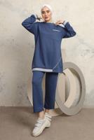 Tesettür giyim LACİVERT MANŞETLERİ LASTİKLİ PANTOLONLU EŞOFMAN TAKIM T 7043