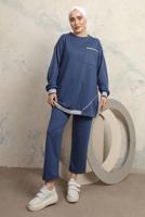 Tesettür giyim LACİVERT MANŞETLERİ LASTİKLİ PANTOLONLU EŞOFMAN TAKIM T 7043