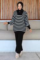 Vêtements hijab NOIR COSTUME PANTALON EN MAILLE À RAYURES T 7403