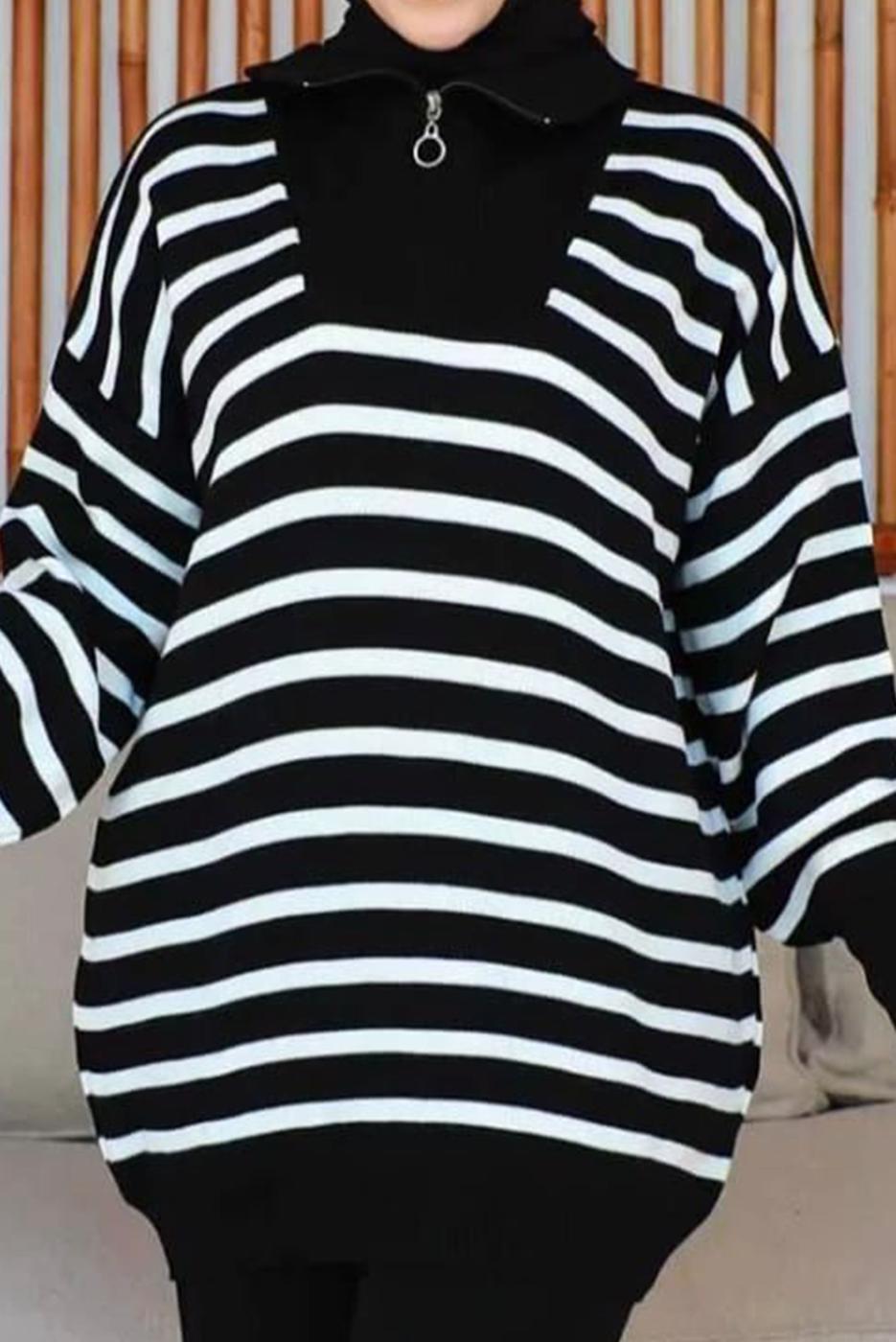 Vêtements hijab NOIR COSTUME PANTALON EN MAILLE À RAYURES T 7403