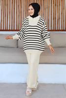 Hijab clothing ECRU STRIPED KNITWEAR PANTS SUIT T 7403