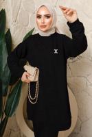 Tesettür giyim SİYAH BROŞ DETAYLI PANTOLONLU TAKIM T 7543