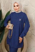 Tesettür giyim LACİVERT BROŞ DETAYLI PANTOLONLU TAKIM T 7543