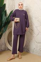 Tesettür giyim MOR BROŞ DETAYLI PANTOLONLU TAKIM T 7543
