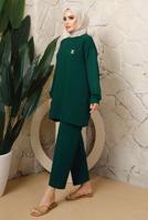Tesettür giyim YEŞİL BROŞ DETAYLI PANTOLONLU TAKIM T 7543