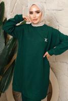 Tesettür giyim YEŞİL BROŞ DETAYLI PANTOLONLU TAKIM T 7543