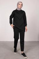 Tesettür giyim SİYAH SCUBA PANTOLONLU TAKIM T 7605