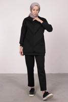 Tesettür giyim SİYAH SCUBA PANTOLONLU TAKIM T 7605