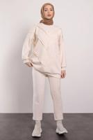 Tesettür giyim BEJ SCUBA PANTOLONLU TAKIM T 7605