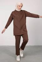 Tesettür giyim KAHVE SCUBA PANTOLONLU TAKIM T 7605